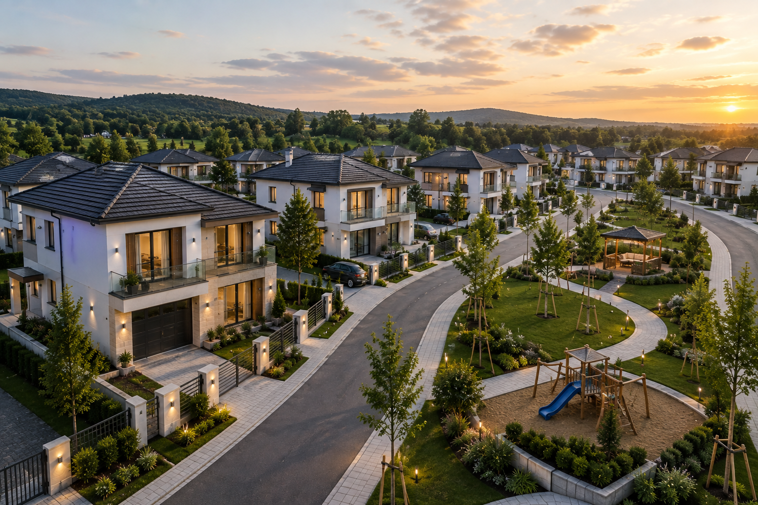 Aerial view of a master-planned residential community