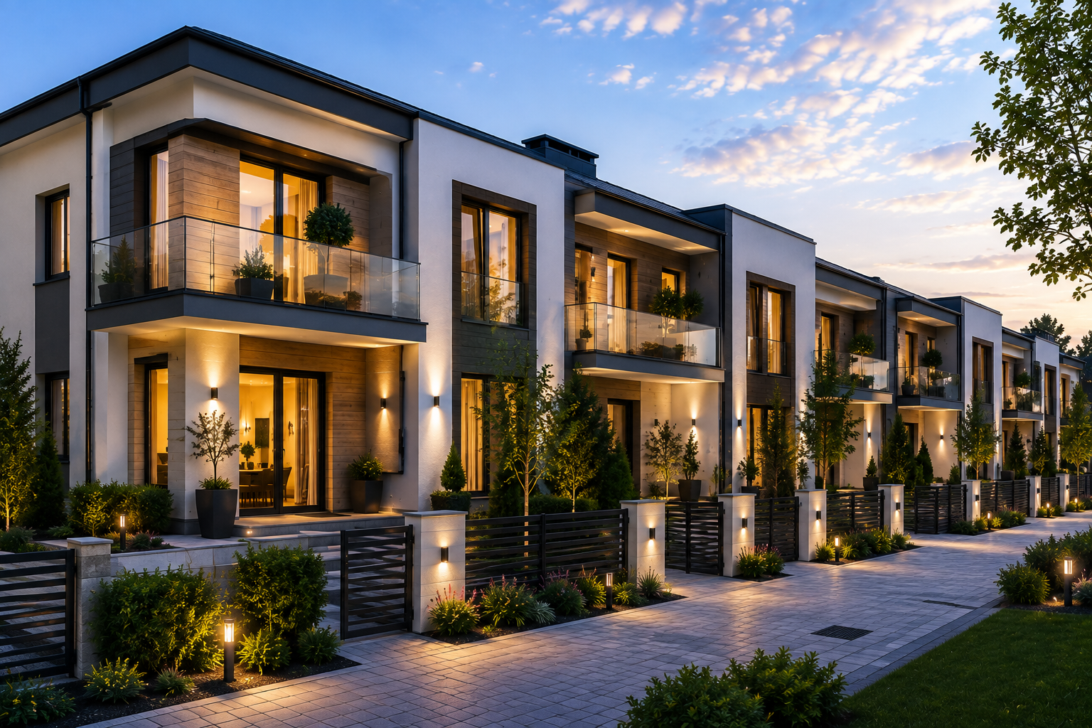 Row of contemporary family residences